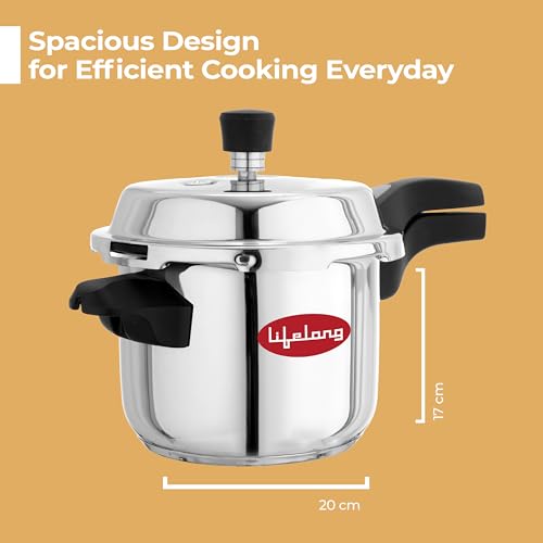 Image of Lifelong 3 Litre Triply Stainless Steel Pressure Cooker for Kitchen | 2.5mm Thickness | Gas & Induction Compatible | Fast & Even Heating | Spillage Control Lid |Easy to Clean Wide Base | BIS Certified