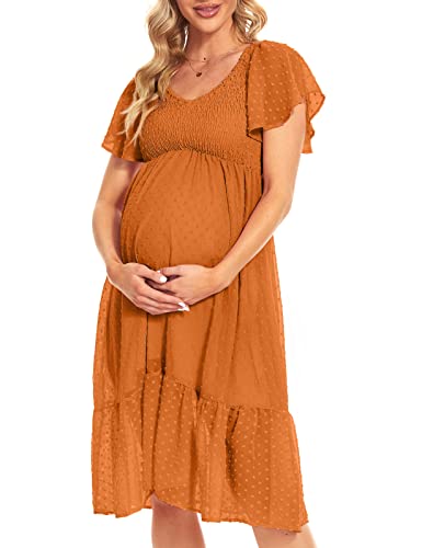 Kim S Maternity Dress Casual Formal Maternity Dress For Wedding Guest Cute Maternity Dress Summer Maternity Dress Smocked Dress Maternity Photography Maternity Dresses Orange L #TOP4