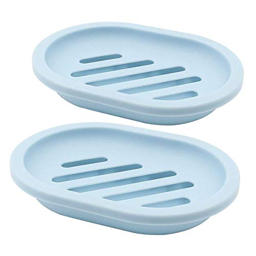 TOPSKY 2-Pack Soap Dish with Drain, Soap Holder, Soap Saver, Easy Cleaning, Dry, Stop Mushy Soap (Blue)