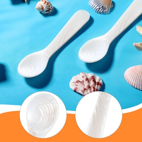 Image of Patelai 2 Pieces Mother of Pearl Caviar Spoons Round Handle, 10cm /3.93 Inch | Handcraft Pearl Spoon for Egg, Ice Cream, Coffee, Elegant Serving in Kitchen and Restaurant, Natural Shell Luster