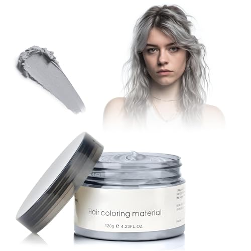 Temporäre Haarfarbe, 4,23 Unzen Haarfarbe Wachs für Männer Frauen, Washable Natürliche Farbe Pomade, Instant Haartönung Dye Haar Wachs für Party, Cosplay,Halloween (Grau)