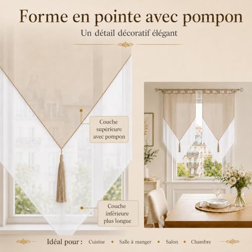 Yujiao Mao Rideau Cuisine Brise-Bise Transparent Marron, 2 Panneaux 45x90cm – vue 5