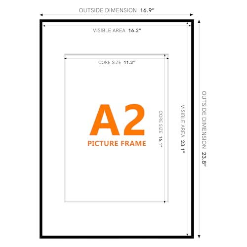 Image of Homso A2 Poster Picture Frame in Black, Metal Thin Board Frame with Acrylic Plexiglass for Pictures 16.5x23.4 with Mat or 11.7x16.5 without Mat for Horizontal and Vertical
