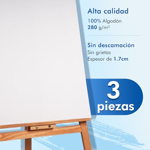 Miniatura 5 de Lienzos Para Pintar 50x70cm - Set De 3 Lienzos Enmarcados, Tela Blanca 100 Algodón, 280 Gsm, Madera Certificada Fsc, Triple Imprimación, Libres De Ácido - Canvas Para Pintura Acrilica, Oleo, Gouache