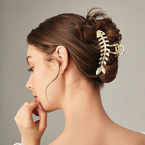Donleeving 3 Pack Large Metal Hair Claw Clips Fish Bone Shape Hairpin Tail Hair Clamps Nonslip Hair Accessories For Thick And Thin Hair Styling thumb #4