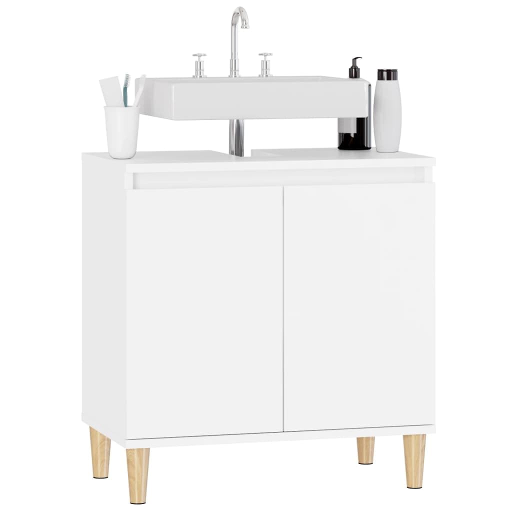 Waschbeckenunterschrank Weiß 58x33x60 cm aus Holzwerkstoff mit Türen Stauraum für Bad Waschplatz Möbelkonsole, unterstützt mit Wandhalterung, ohne Waschbecken