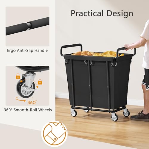 Image of Gewudraw Medium Laundry Hamper with Wheels, 250L, Black