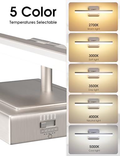 Image of VOLISUN Modern Bathroom Vanity Light 24 inch, Rotatable, 24W Dimmable 5CCT Led Bathroom Light Fixture Over Mirror, Brushed Nickel Bar Vanity Light for Bathrooms Mirror Restroom-ETL Certificated