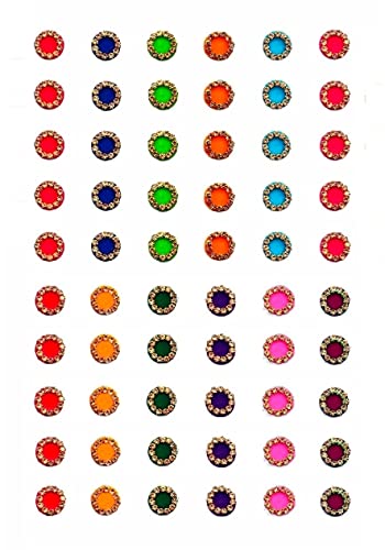VAMA Kumkum Sindoor Round Stone Sticker Bridal Bindi Set for Wedding (Size 7Mm - Pack of 60 Stone Bindis Multicolour)