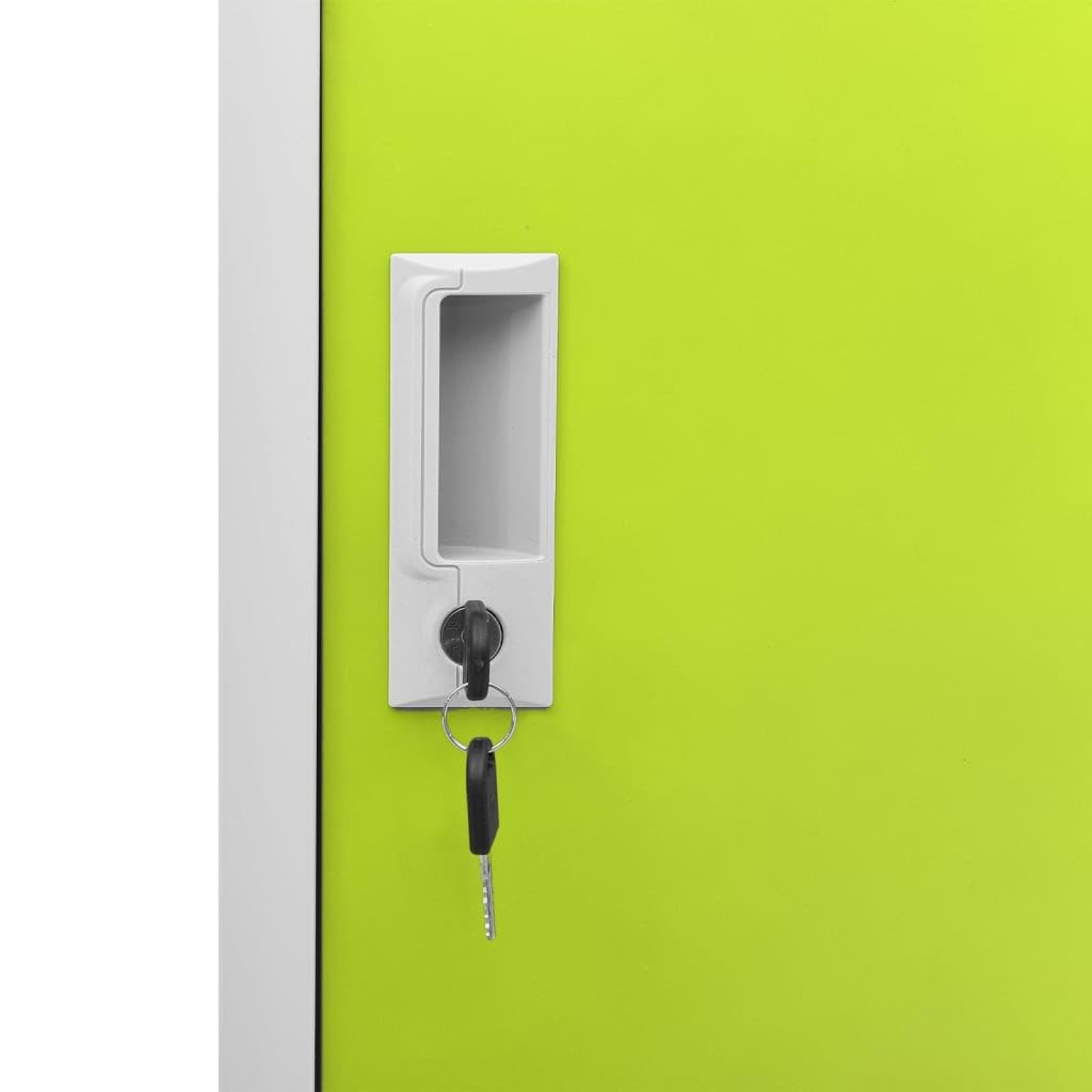 Juego de 2 taquillas de acero con cerradura, 90 x 45 x 92,5 cm, color gris claro y verde