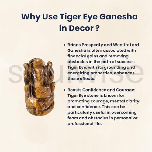 Image of Soulwise Tiger Eye Ganesha Statue 2 inch, Hand-Carved Spiritual Figurine car Dashboard, Home Decor.