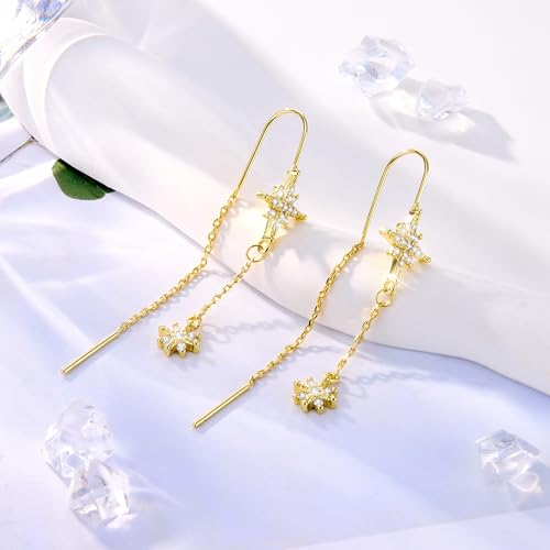 Sterling Silver Dangle Earrings for Women| Threader Drop Silver CZ Star Dangle Earrings for Women Teen Girls Long Dangle Earrings Prom Threader Tassel Cubic Zirconia Jewelry Gifts4