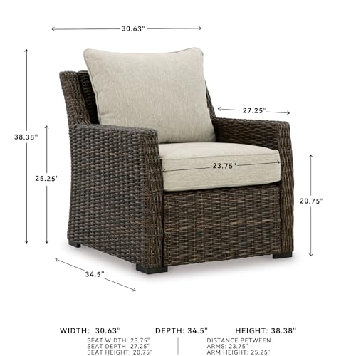 Image of Signature Design by Ashley Brook Ranch Casual Nuvella Weather Resistant Fabric Outdoor Lounge Chair with Cushion, Dark Brown & Beige