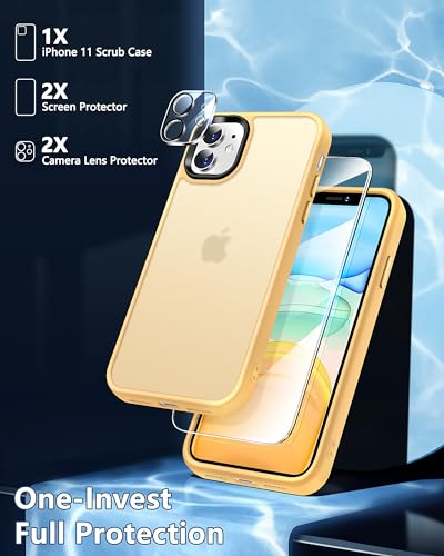 NINDOO [5 in 1 for iPhone 11 Case, [Anti-Yellowing] [Military-Grade Protection] [with 2 Screen Protector and 2 Camera Protector] Full-Body Protective Phone Case. (Brass Color)…