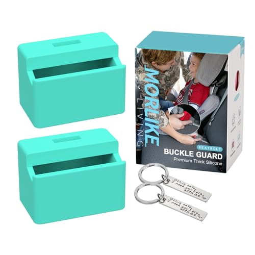 Image of Morlike Silicone Seatbelt Secure Buckle Safety Cover Lock | Keep Children Safe in Car Seat and Prevent Kids from Accidentally Unbuckling | Buckle Guard Fits Almost Vehicles (Light Blue, 2 Pack)