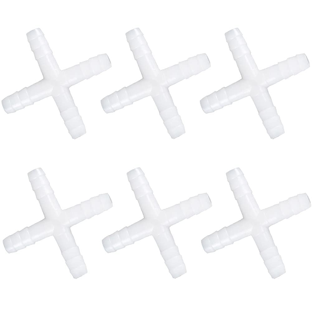Joywayus Plastic Hose Barb Fitting 3/8" Barbed Equal 4 Way Pipe Fittings Tube Adapter (Pack of 6)