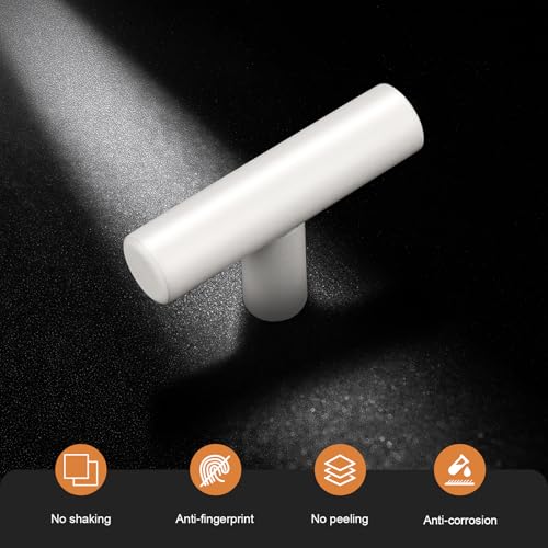 Image of Probrico 25 Pack| White Cabinet Knobs 2 inch Overall Length Single Hole Kitchen Bathroom Cabinet Handles Euro T Bar Knobs Modern Cabinet Hardware Cupboard Drawer Closet Handle Pulls