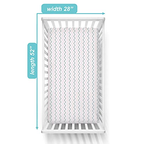 Image of TL Care Fitted Crib Sheet 28 inch x 52 inch, Soft Breathable Neutral 100% Cotton Jersey Sheet, Pink Zigzag, for Boys and Girls, Fits Crib and Toddler Bed mattresses