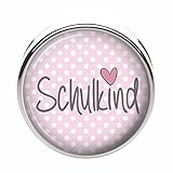 PRODUKTDETAILS: Farbe: rosa / Schriftzug: Schulkind / Größe: ø 12mm / Material: versilbertes Metall - der Cabochon besteht aus stoß- und kratzfestem Glas / Geeignet für Lederarmbänder mit einer Breite von 8 mm