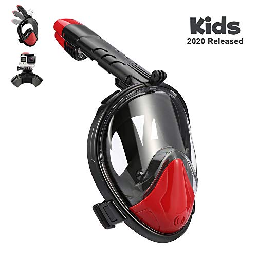 WGCC Full Face Snorkel Mask Sets for Kids, 180Â° Panoramic View Free Breathing Foldable Diving Snorkeling Mask with Detachable Camera Mount, Dry Top Set Anti-Fog Anti-Leak for Adults & Kids (L/XL)