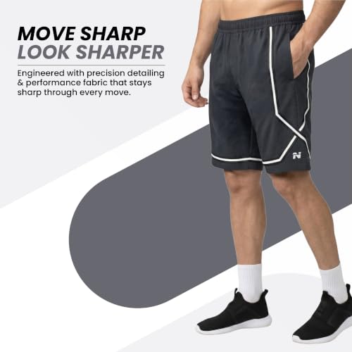 Image of NINQ Men's Sports Shorts Pack of 2 | Casual Gym Shorts with Side Zipper Pockets, Elastic Waist & Quick-Dry Comfort for Running & Workout