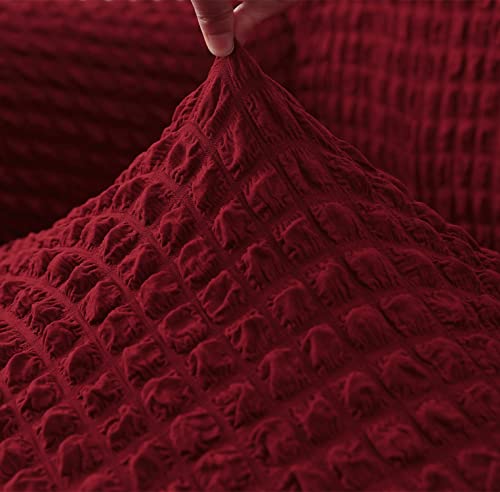 Image of House of Quirk Turkish Bubble Frill Five Seater 3 + 1 + 1 Sofa Slipcovers 280 GSM, Durable Washable Universal Triple Seater High Elastic Furniture Protector ((Maroon))