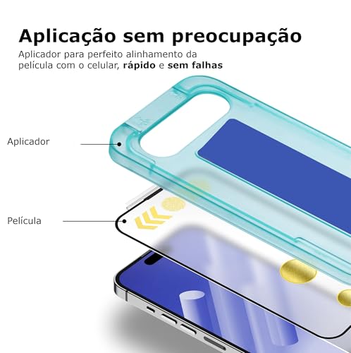 Película Premium Anti-Impacto Vidro Temperado Tela Toda iPhone, com Auto-Aplicador Automático Sem Po