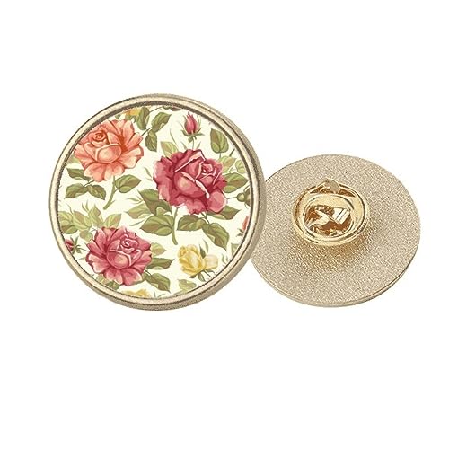Broche ronde rose aquarelle dorée antique, le cadeau idéal pour femme