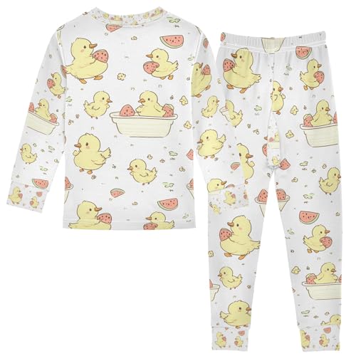 senya Washing Yellow Duck Watermelon Pajamas Set Long Sleeve Soft Cotton Sleepwear 2 Piece2