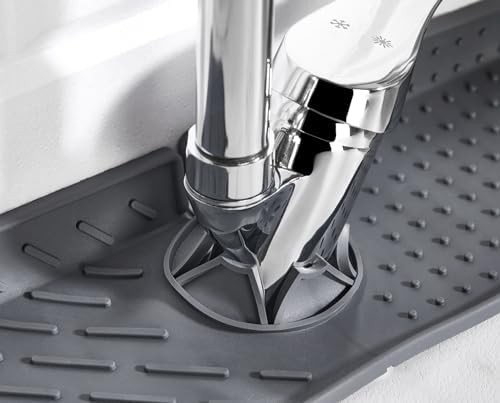 YunHan Musluk Emici Mat, Silikon Katlanabilir Musluk Sıçrama Koruması Lavabo Damlama Matı Su Tutucu Lavabo Matı Kurutma Matı Mutfak ve Banyo için Lavabo Aksesuarları (Gri) - Görsel 5