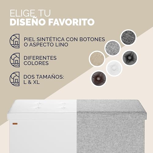 Miniatura 6 de Casaria Banco Almacenaje Baúl Capacidad 130l Carga Hasta 300kg Resistente 115x40x40cm Puff Otomana Plegable Tapizado Acolchado Salón Dormitorio Entrada Blanco