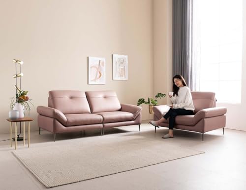 Image of Fabrique David Leatherette 2+1 Sturdy Look 3 Seater Sofa Set Light Pink | Luxury Comfortable Furniture Perfect for Home Guests Office & Living Room | Stainless Steel Legs