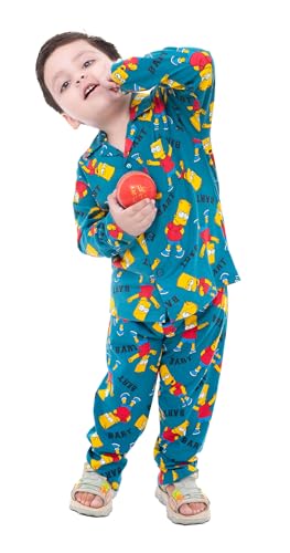 Image of TONY & JONY Summer Casual Wear Self Design Cartoons Printed Full Sleeve 100% Pure Cotton Kid's Top Bottom Set /Night Suit