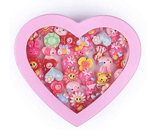 Rubela Beauty Tool Kids Girls Cartoon Pretend Play Toy Fancy 36 Finger Rings for Birthday Gifts Comes in Pink Heart Shape Box for Age 2 -10 yrs (B0919NJQFW) Amazon Price History, Amazon Price Tracker