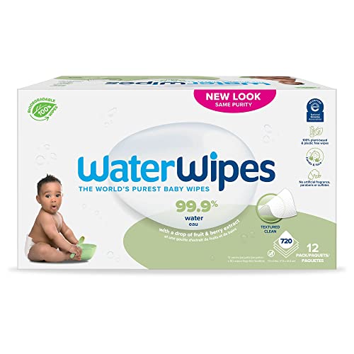 Image of WaterWipes Plastic-Free Textured Clean, Toddler & Baby Wipes, 99.9% Water Based Wipes, Unscented & Hypoallergenic for Sensitive Skin, 720 Count (12 packs), Packaging May Vary