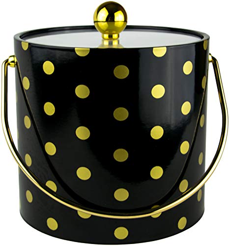 Hand Made In Usa Black & Gold Double Walled 3-Quart Insulated Ice Bucket With Ice Tongs (Polka Dot Collection) #TOP1
