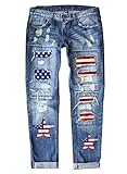 Astylish Womens American Flag Patchwork Destroyed Stretch Loose Boyfriend Jeans Classic Ripped Hole Denim Pants Blue X-Large