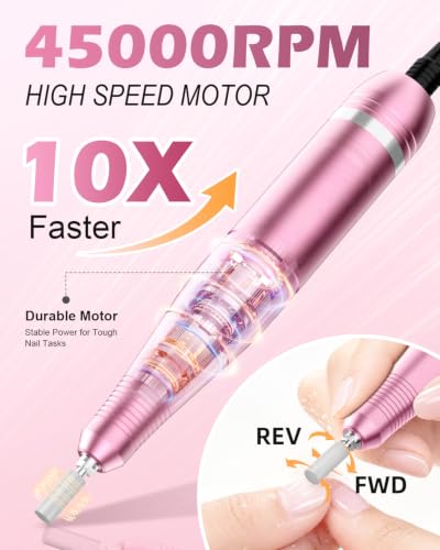 COYZU Nail Drill Professional 45000RPM Rechargeable Electric Nail File - image 3