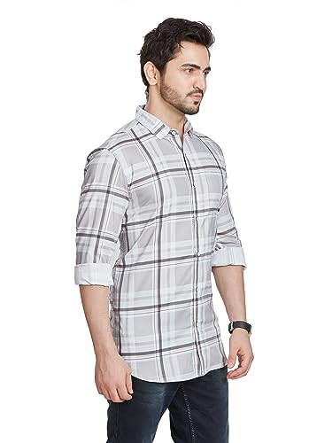 Image of BE ACTIVE Men's Solid Slim Fit Cotton Casual Shirt | Men Stylish Shirt | Spread Collar & Full Sleeves | Checkered Pattern | Regular Fit