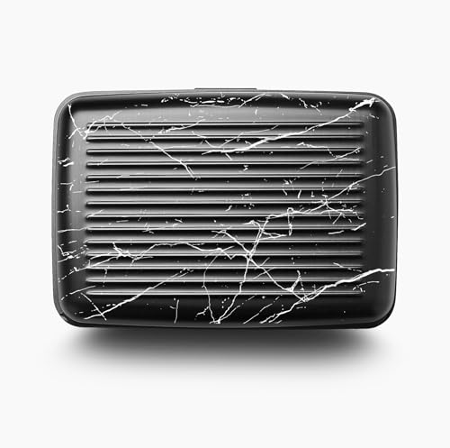 Image of OGON -DESIGNS- Aluminum card holder, RFID protection against fraud and demagnetization, compact wallet, Smart Case STOCKHOLM model (Engraving Marble, Extra-secure lock)