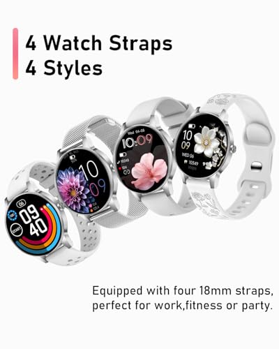 Image of Smart Watches for Women, 1.27'' TFT Fitness Watch With Bluetooth Answer /Make Call,24H Heart Rate /SpO2 /Sleep Monitor /Menstrual Cycle /120+ Sports Fitness Tracker for iPhone Android iOS(4 Straps,Silver)