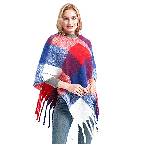Leisofter Damen Poncho Schal Strickcape, Zwei Wege Kragen mit Fransensaum Cover
