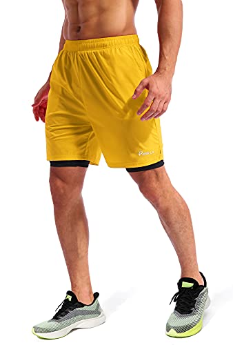 Image of Pudolla Men's 2 in 1 Running Shorts 5 inch Quick Dry Gym Athletic Workout Shorts for Men with Phone Pockets