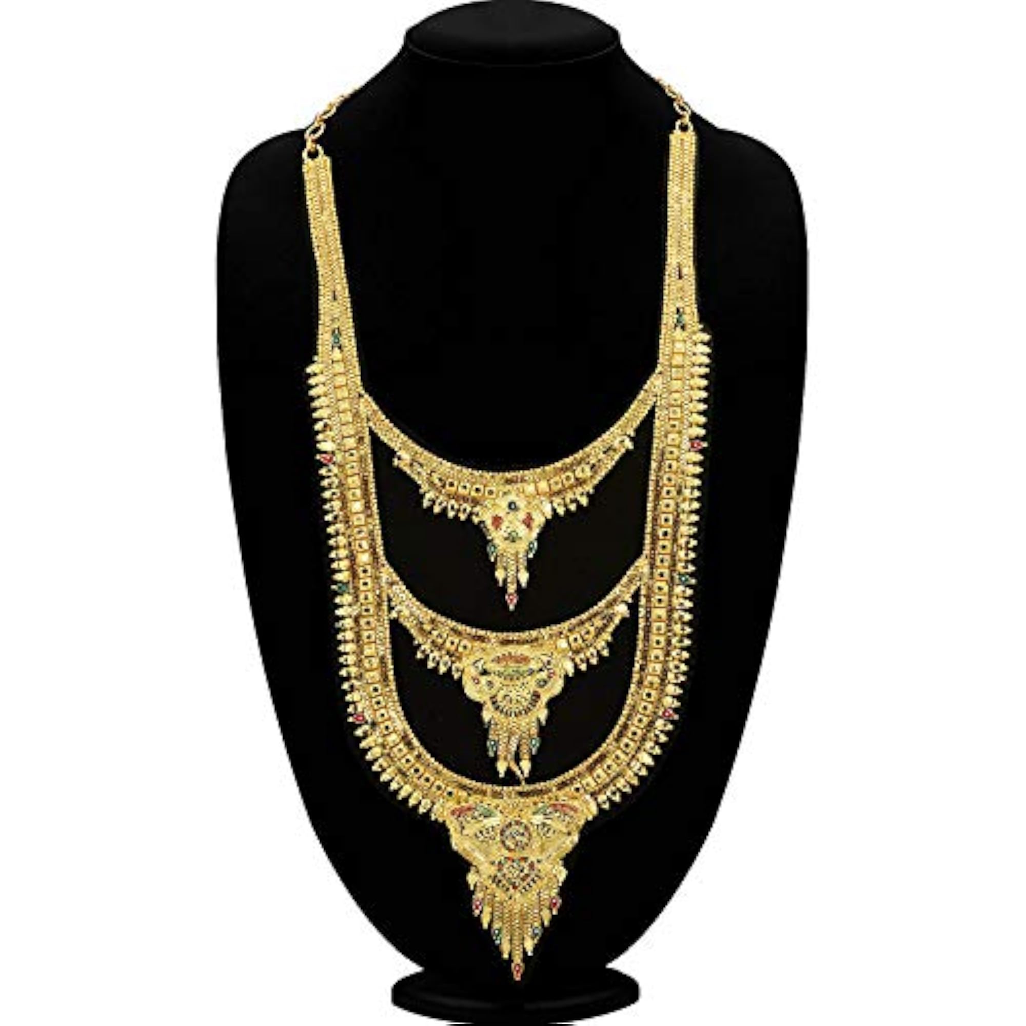 24K Plated Wedding Jewelry Rani Haar Multi-String Necklace Set N73776