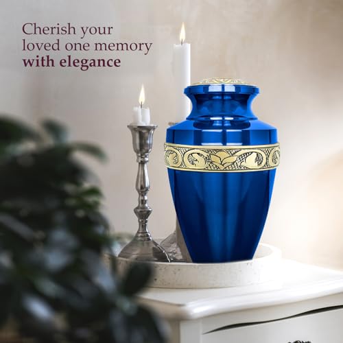 Image of Trupoint Memorials Cremation Urns for Human Ashes, Funeral Memorial Urn for Male and Female, Decorative Burial Grecian Urn Collection for Adult Men & Women - Grecian Blue and Gold, Adult (200LB)