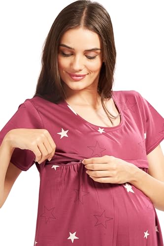 Image of AV2 Women Cotton Printed Maternity Nursing & Feeding Relaxed Fit Nighty -3149