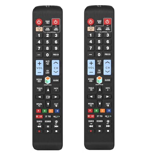 Universal-Fernbedienung für alle Samsung TV Smart LED LCD TV LCD LED QLED SUHD UHD HDTV Curved Plasma 4K 3D Smart TVs, mit Tasten für Netflix, Prime Video, Smart Hub, Hintergrundbeleuchtung, 2 Stück
