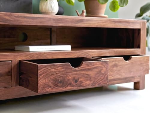 Image of Sheesham Wood Multipurpose Entertainment TV Unit Cabinet Storage for Home Living Room | Wooden Furniture for Hall Office Decor- Natural