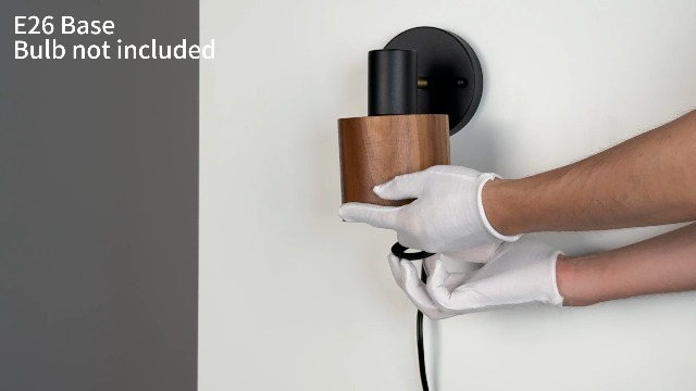 Image of Modern Black Plug-in Wall Lamp | Real Walnut Wood Shade, Adjustable Directional Lighting, Industrial Wall Sconce, For Bedroom, Living Room, Home Office