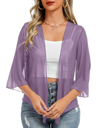 Image of Totatuit Women's Short Cardigan Bolero Sheer Shrug Tie Open Front Bell Sleeve Summer Cropped Bolero Cardigan